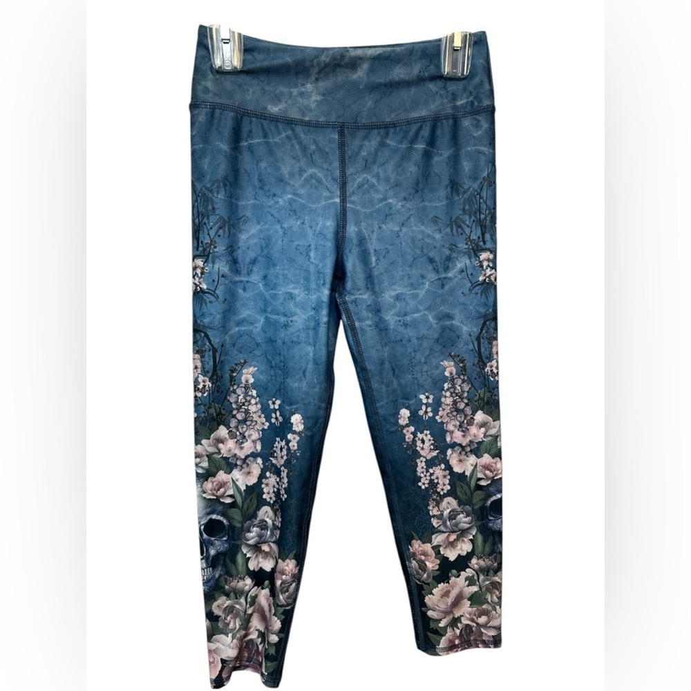 Evolution and Creation Floral Blue Skull  Leggings NWT
